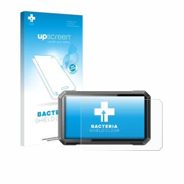 Front side of a product packaging with the brand logo upscreen. Next to it is the device Ricoel Motorcycle CarPlay C7 II shown