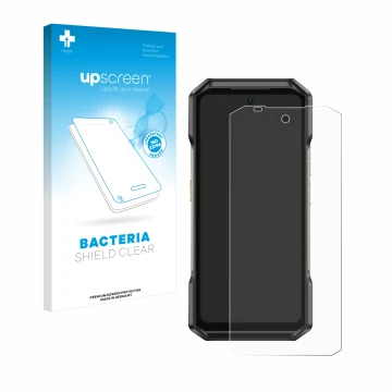 Front side of a product packaging with the brand logo upscreen. Next to it is the device Ulefone Armor 27T Pro shown with the 