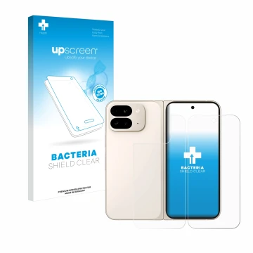 Front side of a product packaging with the brand logo upscreen. Next to it is the device Google Pixel 9 Pro Fold (Front+Back) 