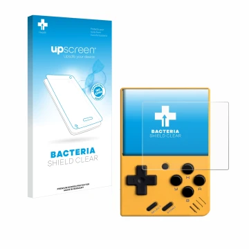 Front side of a product packaging with the brand logo upscreen. Next to it is the device Miyoo Mini V4 shown with the correspo