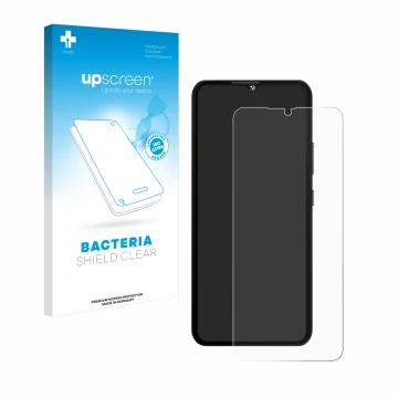 Front side of a product packaging with the brand logo upscreen. Next to it is the device Cubot A10 shown with the correspondin