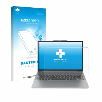 Front side of a product packaging with the brand logo upscreen. Next to it is the device Lenovo IdeaPad Pro 5 14AHP9 shown wit