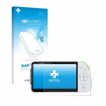 Front side of a product packaging with the brand logo upscreen. Next to it is the device Babysense MaxView-2CAM 5,5