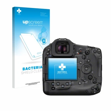 Front side of a product packaging with the brand logo upscreen. Next to it is the device Canon EOS R1 shown with the correspon