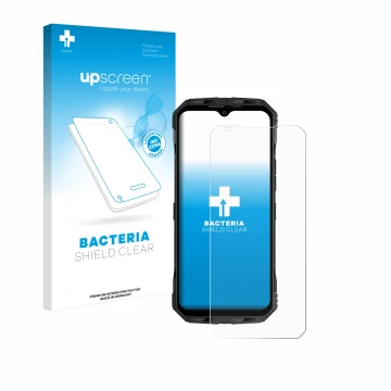 Front side of a product packaging with the brand logo upscreen. Next to it is the device Doogee V Max Plus shown with the corr