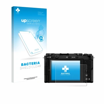 Front side of a product packaging with the brand logo upscreen. Next to it is the device Fujifilm X-M5 shown with the correspo