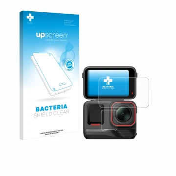 Front side of a product packaging with the brand logo upscreen. Next to it is the device Insta360 Ace Pro 2 shown with the cor