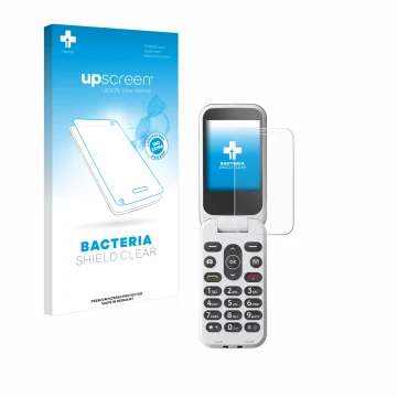 Front side of a product packaging with the brand logo upscreen. Next to it is the device Doro 2820 shown with the correspondin