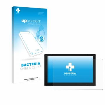 Front side of a product packaging with the brand logo upscreen. Next to it is the device Podofo Motorrad Carplay 7