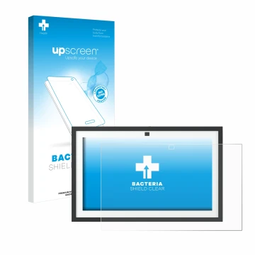 Front side of a product packaging with the brand logo upscreen. Next to it is the device Amazon Echo Show 15 2024 shown with t