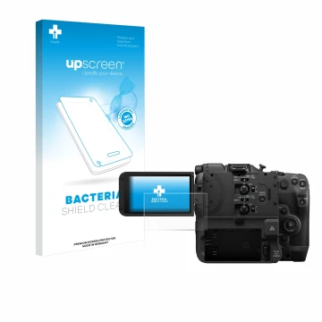 Front side of a product packaging with the brand logo upscreen. Next to it is the device Canon EOS C400 shown with the corresp