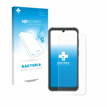 Front side of a product packaging with the brand logo upscreen. Next to it is the device Blackview BV5200 Pro shown with the c