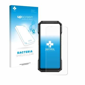 Front side of a product packaging with the brand logo upscreen. Next to it is the device Ulefone Armor 27 shown with the corre