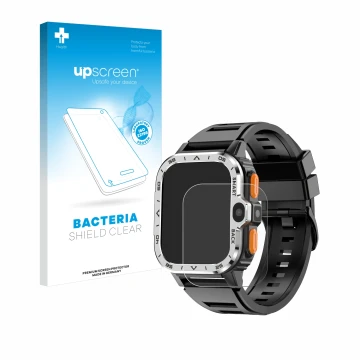 Front side of a product packaging with the brand logo upscreen. Next to it is the device HS Smartwatch 2