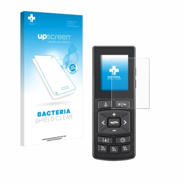 Front side of a product packaging with the brand logo upscreen. Next to it is the device Minn Kota Advanced GPS Navigation sho