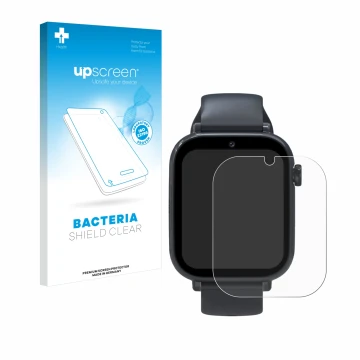 Front side of a product packaging with the brand logo upscreen. Next to it is the device Forever Kids Smartwatch shown with th