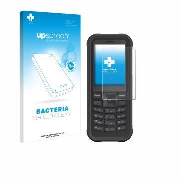 Front side of a product packaging with the brand logo upscreen. Next to it is the device Sonim XP100 shown with the correspond