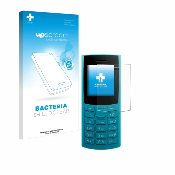 Front side of a product packaging with the brand logo upscreen. Next to it is the device Nokia 105 4G 2nd Edition shown with t