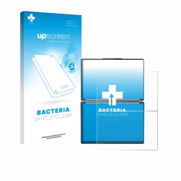 Front side of a product packaging with the brand logo upscreen. Next to it is the device Lenovo Yoga Book 9i Gen 10 shown with