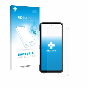 Front side of a product packaging with the brand logo upscreen. Next to it is the device Doogee Blade 10 Power shown with the 