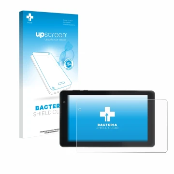 Front side of a product packaging with the brand logo upscreen. Next to it is the device Lisciani Mio Tab 7 shown with the cor