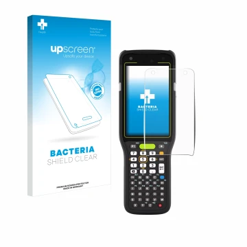 Front side of a product packaging with the brand logo upscreen. Next to it is the device Zebra MC3400 shown with the correspon