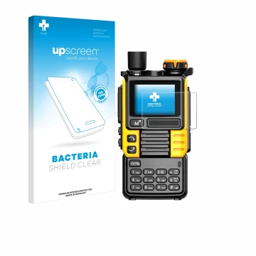 Front side of a product packaging with the brand logo upscreen. Next to it is the device Quansheng UV-K5 (99) shown with the c