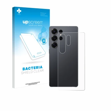 Front side of a product packaging with the brand logo upscreen. Next to it is the device Samsung Galaxy S25 Ultra (Back) shown