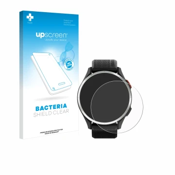 Front side of a product packaging with the brand logo upscreen. Next to it is the device Garmin Approach S44 shown with the co