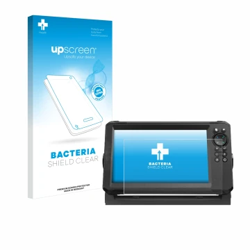 Front side of a product packaging with the brand logo upscreen. Next to it is the device Lowrance Eagle 9 shown with the corre