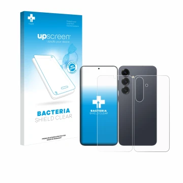 Front side of a product packaging with the brand logo upscreen. Next to it is the device Samsung Galaxy S25 Plus (Front+Back) 