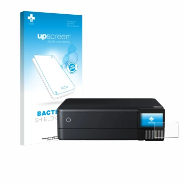 Front side of a product packaging with the brand logo upscreen. Next to it is the device Epson EcoTank ET-8550 shown with the 