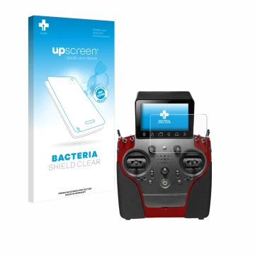 Front side of a product packaging with the brand logo upscreen. Next to it is the device PowerBox Systems Atom shown with the 