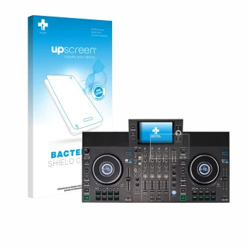 Front side of a product packaging with the brand logo upscreen. Next to it is the device Denon DJ SC LIVE 4 (Jog) shown with t