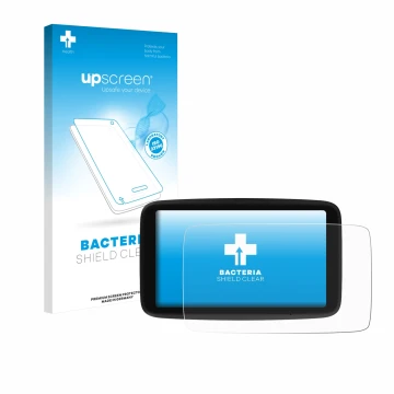 Front side of a product packaging with the brand logo upscreen. Next to it is the device TomTom Go Classic Lite 6