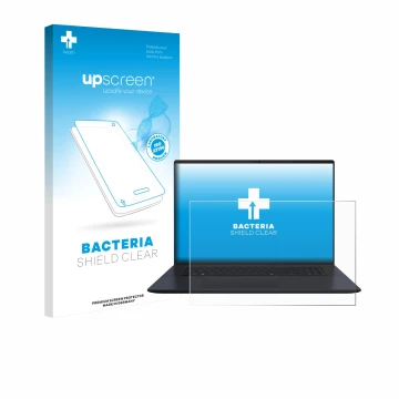 Front side of a product packaging with the brand logo upscreen. Next to it is the device ASUS Vivobook 18 M1807 shown with the