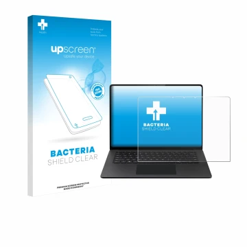 Front side of a product packaging with the brand logo upscreen. Next to it is the device Microsoft Surface Laptop 15