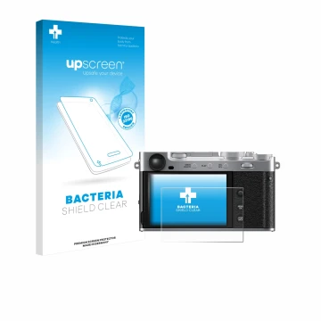 Front side of a product packaging with the brand logo upscreen. Next to it is the device Fujifilm X-E5 shown with the correspo