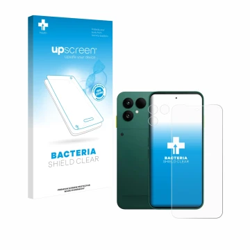 Front side of a product packaging with the brand logo upscreen. Next to it is the device Fairphone 6 (Front+Camera) shown with