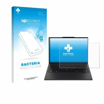 Front side of a product packaging with the brand logo upscreen. Next to it is the device Lenovo ThinkPad T14 Gen 6 shown with 