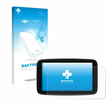 Front side of a product packaging with the brand logo upscreen. Next to it is the device TomTom GO Classic 6