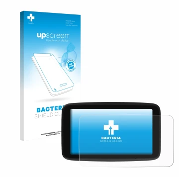 Front side of a product packaging with the brand logo upscreen. Next to it is the device TomTom GO Classic 5