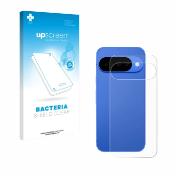 Front side of a product packaging with the brand logo upscreen. Next to it is the device Google Pixel 10 (Back) shown with the