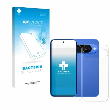 Front side of a product packaging with the brand logo upscreen. Next to it is the device Google Pixel 10 (Front+Back) shown wi