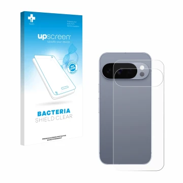 Front side of a product packaging with the brand logo upscreen. Next to it is the device Google Pixel 10 Pro (Back) shown with