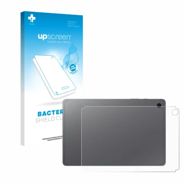 Front side of a product packaging with the brand logo upscreen. Next to it is the device Samsung Galaxy Tab S10 Lite (Back) sh