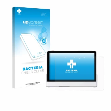 Front side of a product packaging with the brand logo upscreen. Next to it is the device eufy Smart Display E10 shown with the