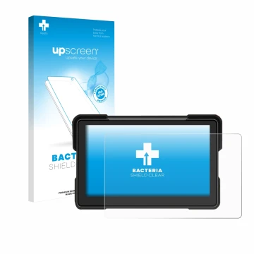 Front side of a product packaging with the brand logo upscreen. Next to it is the device Airpuxem Motorrad Carplay 7