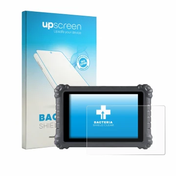 Front side of a product packaging with the brand logo upscreen. Next to it is the device Autel MaxiSys MS906 Pro shown with th