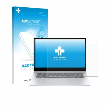 Front side of a product packaging with the brand logo upscreen. Next to it is the device HP OmniBook 7 17-dc shown with the co